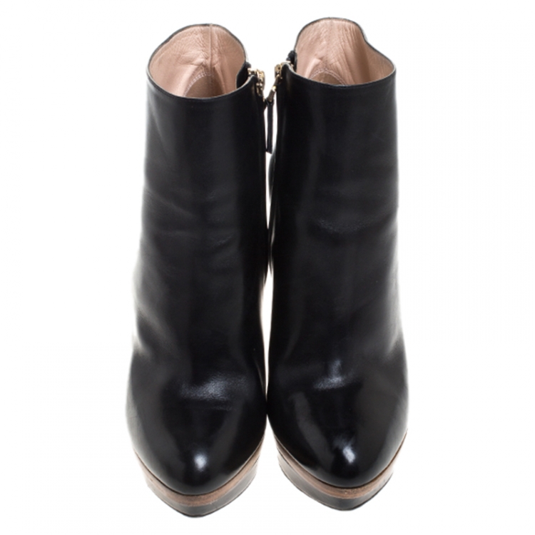 Pre Owned Fendi Black Leather Platform Ankle Boots Size 37