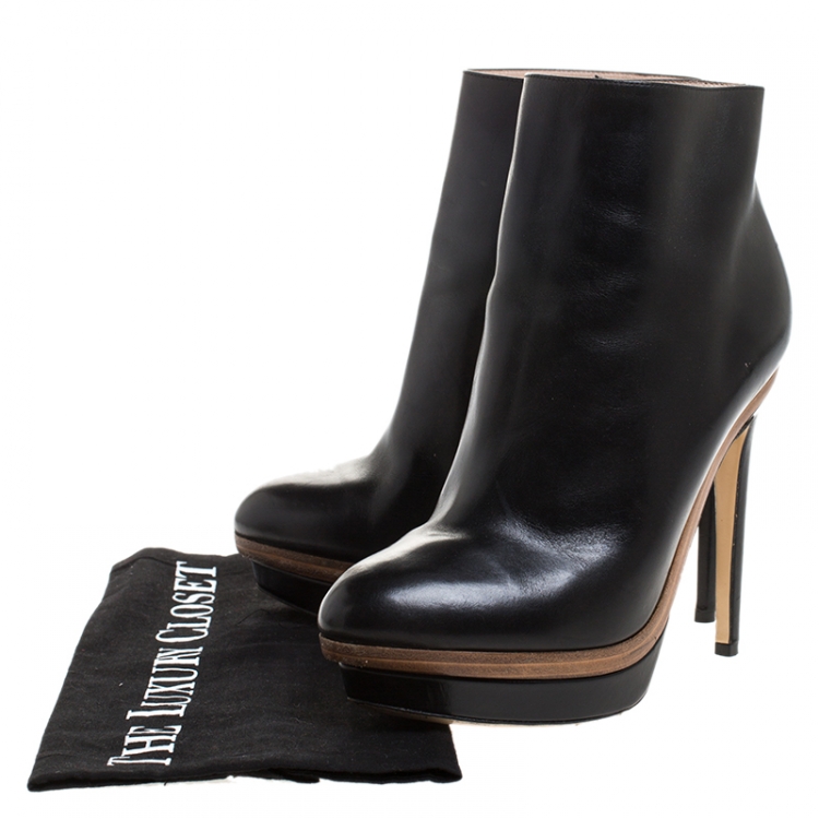 Pre Owned Fendi Black Leather Platform Ankle Boots Size 37