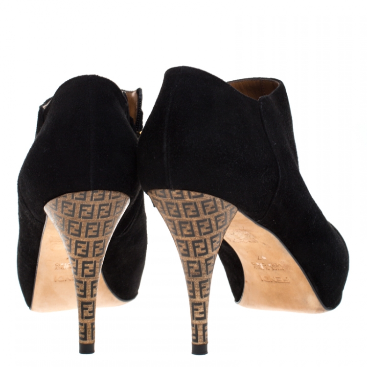 Pre Owned Fendi Black Suede Platform Ankle Booties Size 37
