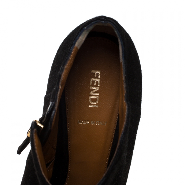 Pre Owned Fendi Black Suede Platform Ankle Booties Size 37