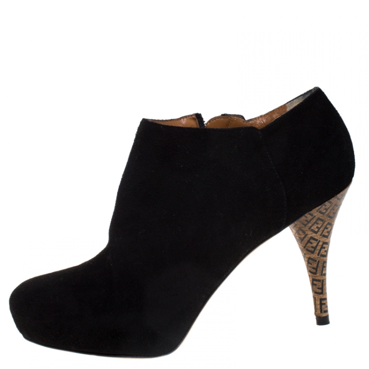 Pre Owned Fendi Black Suede Platform Ankle Booties Size 37