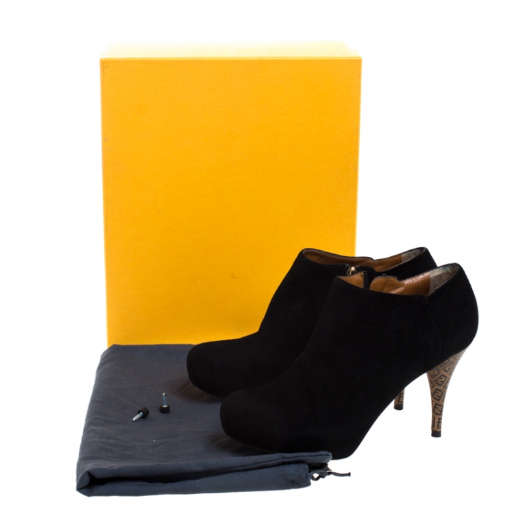 Pre Owned Fendi Black Suede Platform Ankle Booties Size 37