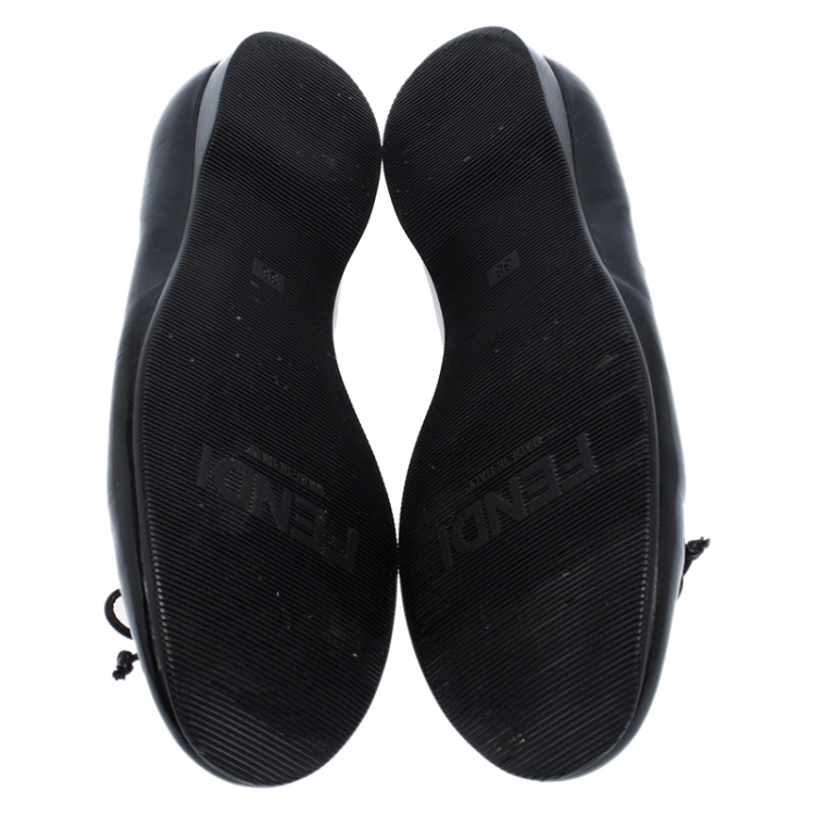 مملوكة مسبقًا Fendi Black Patent Leather Bow Ballet Flats Size 38