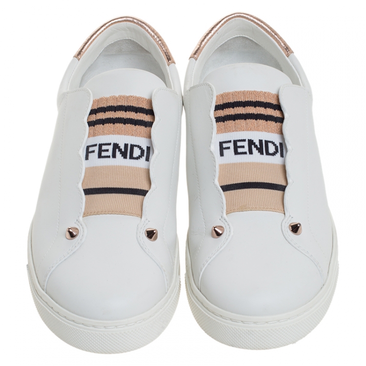 fendi white leather slip on