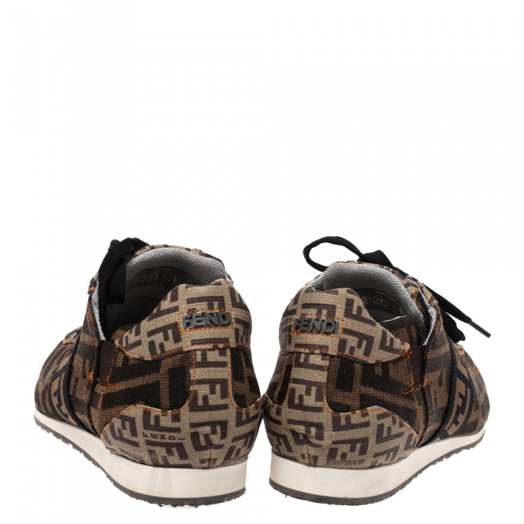 Pre Owned Fendi Tobacco Zucca Canvas Low Top Sneakers Size 36.5