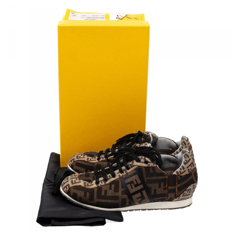Pre Owned Fendi Tobacco Zucca Canvas Low Top Sneakers Size 36.5