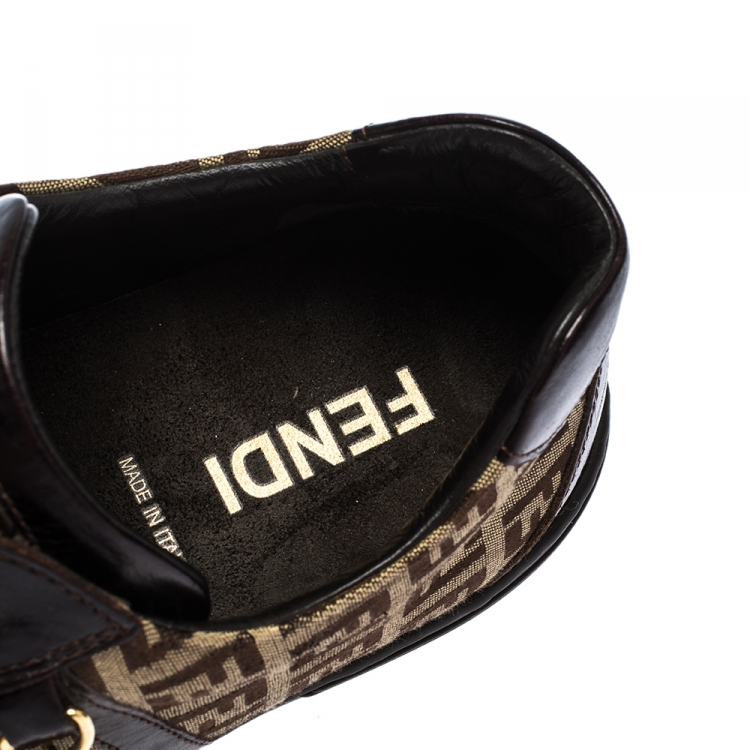 Pre Owned Fendi Brown Zucchino Canvas and Leather Low Top Sneakers Size 41