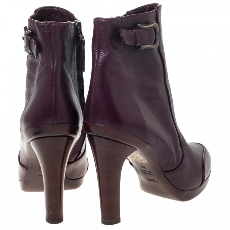 مملوكة مسبقًا Fendi Burgundy Leather Zip Ankle Boots Size 39