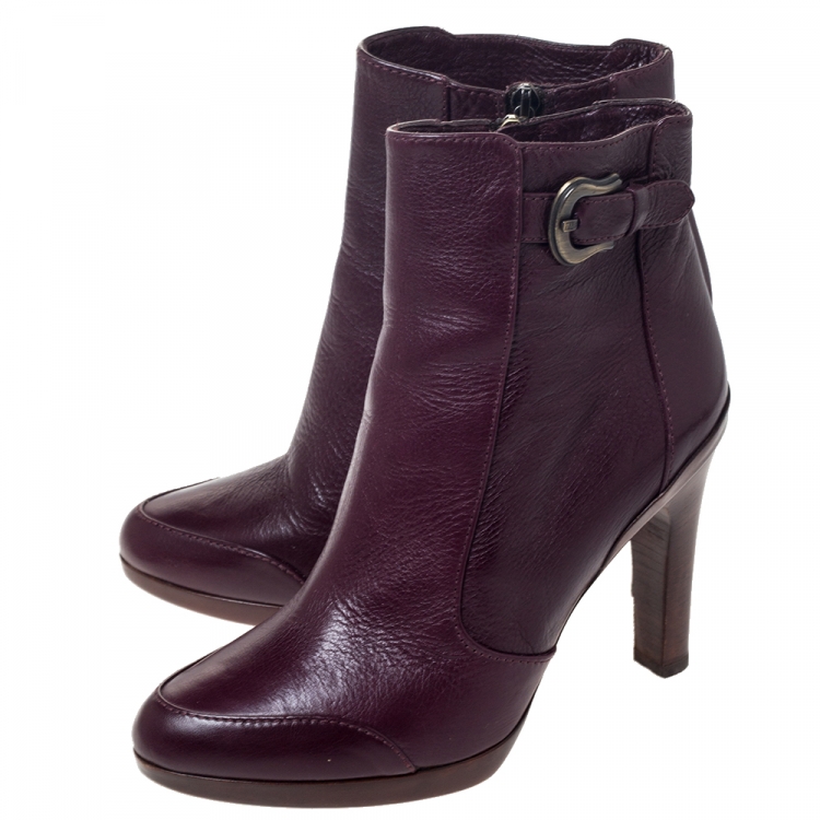 مملوكة مسبقًا Fendi Burgundy Leather Zip Ankle Boots Size 39