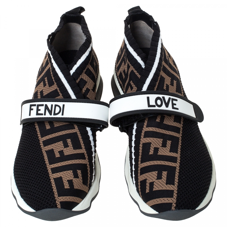 Pre Owned Fendi Multicolor FF Monogram Knit Fabric Rockoko Sneakers Size 38