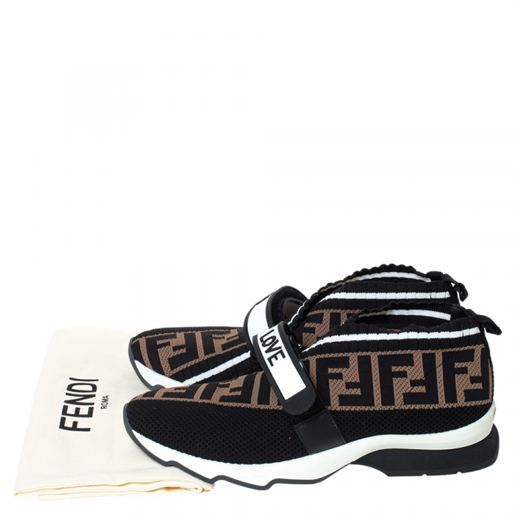 Pre Owned Fendi Multicolor FF Monogram Knit Fabric Rockoko Sneakers Size 38