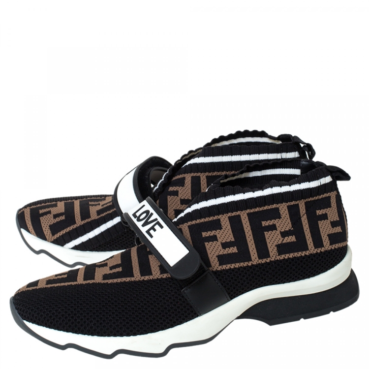 Pre Owned Fendi Multicolor FF Monogram Knit Fabric Rockoko Sneakers Size 38