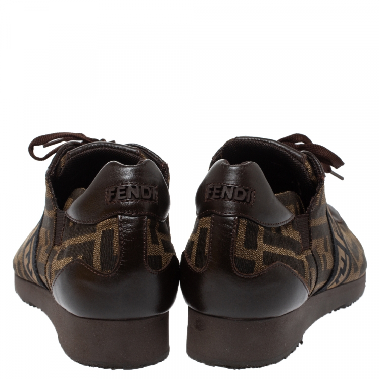 Pre Owned Fendi Tobacco Zucca Canvas Trainer Lace Up Sneakers Size 38