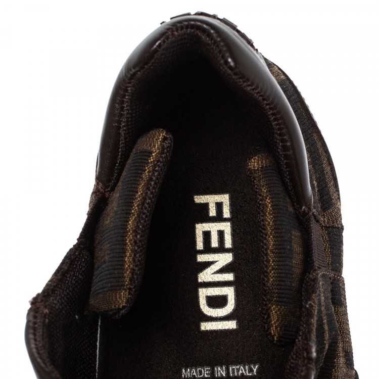 Pre Owned Fendi Tobacco Zucca Canvas Trainer Lace Up Sneakers Size 38