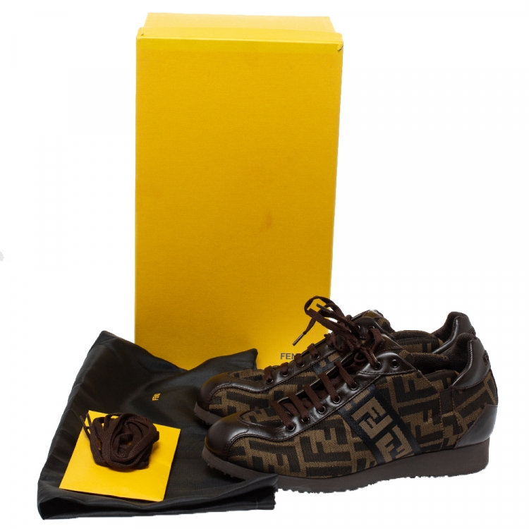 Pre Owned Fendi Tobacco Zucca Canvas Trainer Lace Up Sneakers Size 38