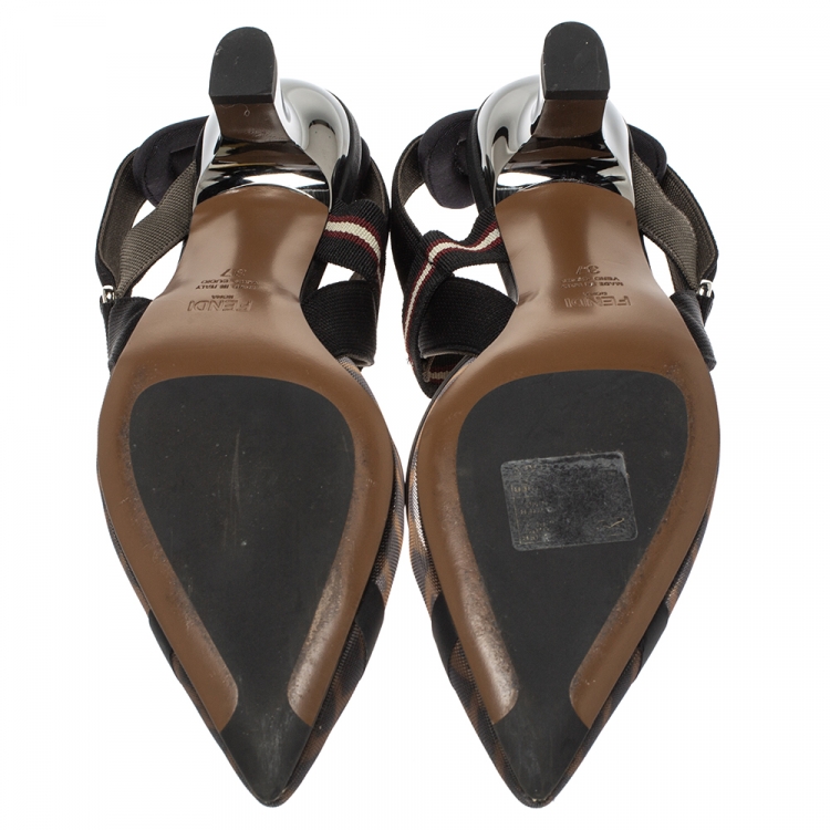 Fendi Brown Zucca Mesh Colibri Slingback Sandals Size 37 Fendi | The ...