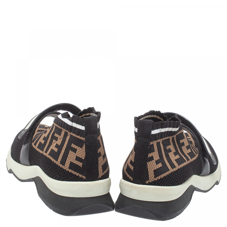 Pre Owned Fendi Black/Brown FF Rockoko Slip On Sneakers Size 37