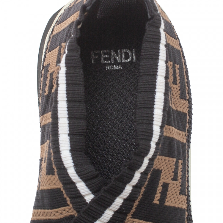 Pre Owned Fendi Black/Brown FF Rockoko Slip On Sneakers Size 37