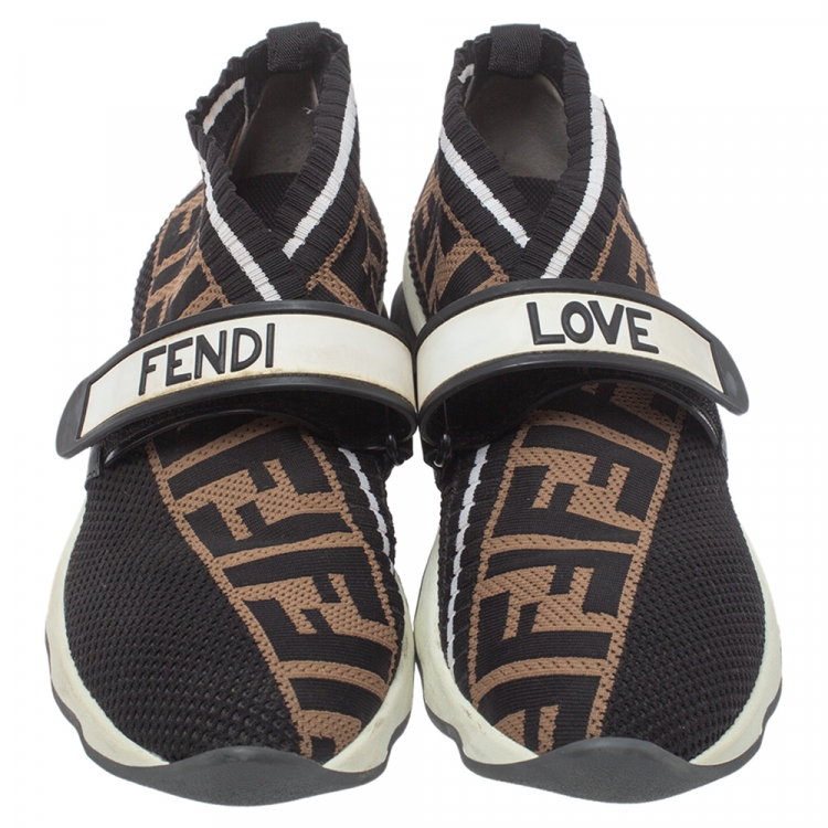 Pre Owned Fendi Black/Brown FF Rockoko Slip On Sneakers Size 37