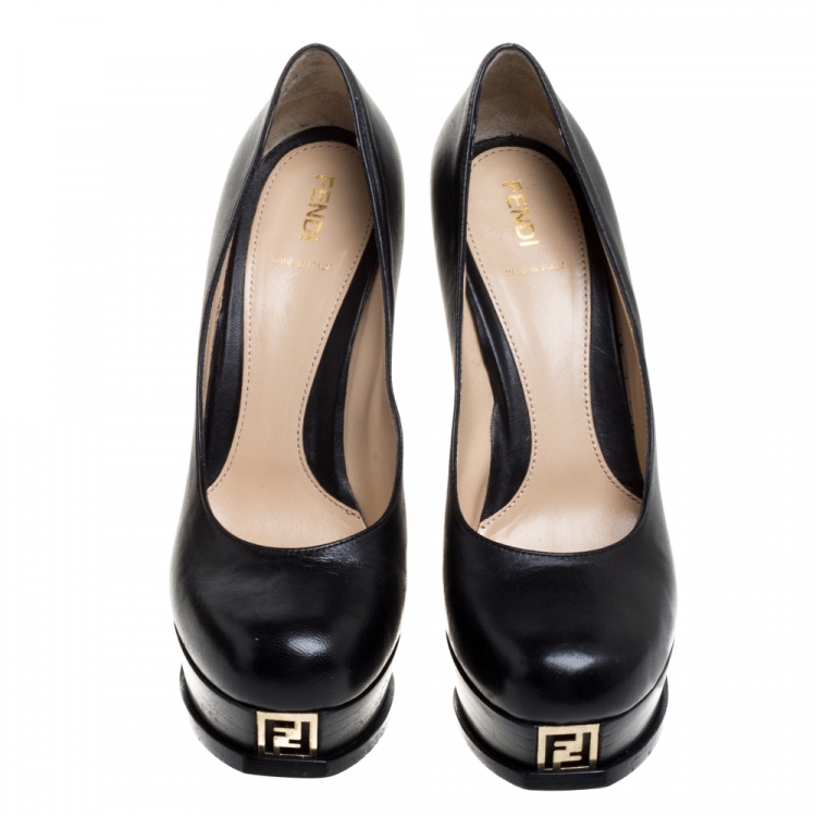 Pre Owned Fendi Black Leather Fendista Platform Pumps Size 39.5
