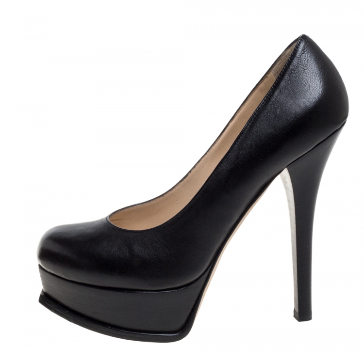 Pre Owned Fendi Black Leather Fendista Platform Pumps Size 39.5