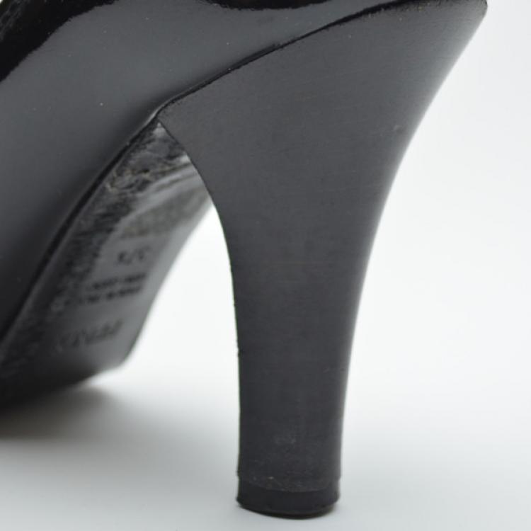 Pre Owned Fendi Black Patent Buckle Peep Toe Pumps Size 37.5