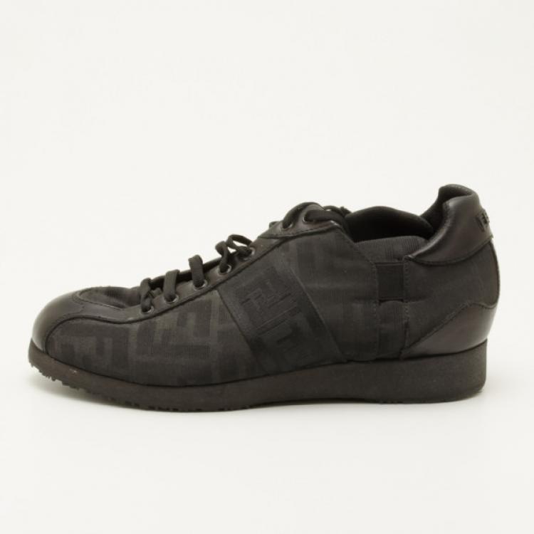 Pre Owned Fendi Black Zucca Monogram Sneakers Size 37.5