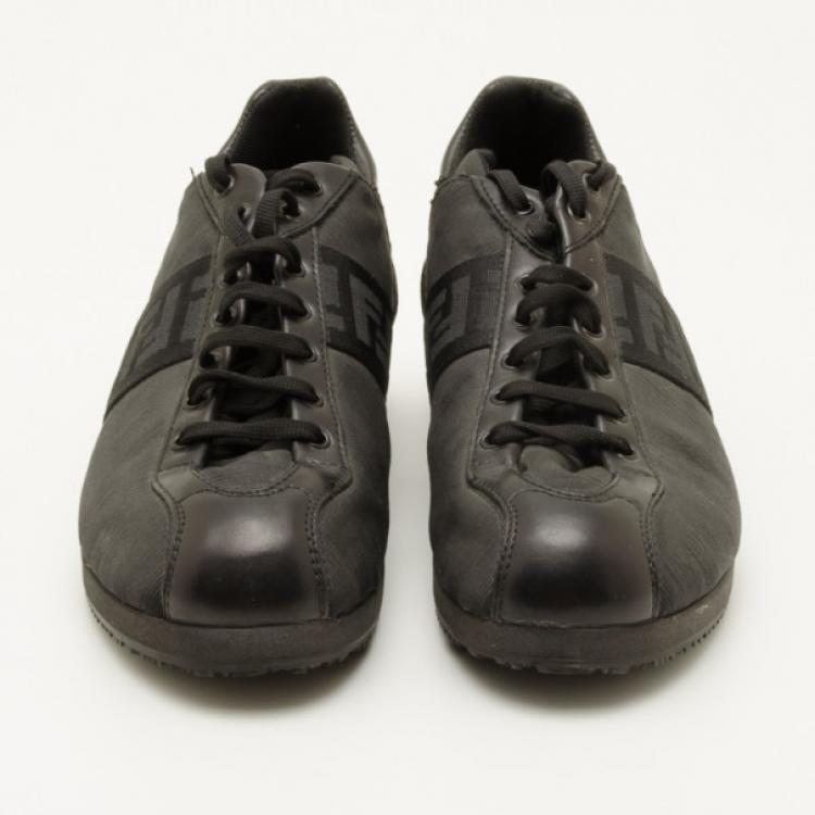 Pre Owned Fendi Black Zucca Monogram Sneakers Size 37.5