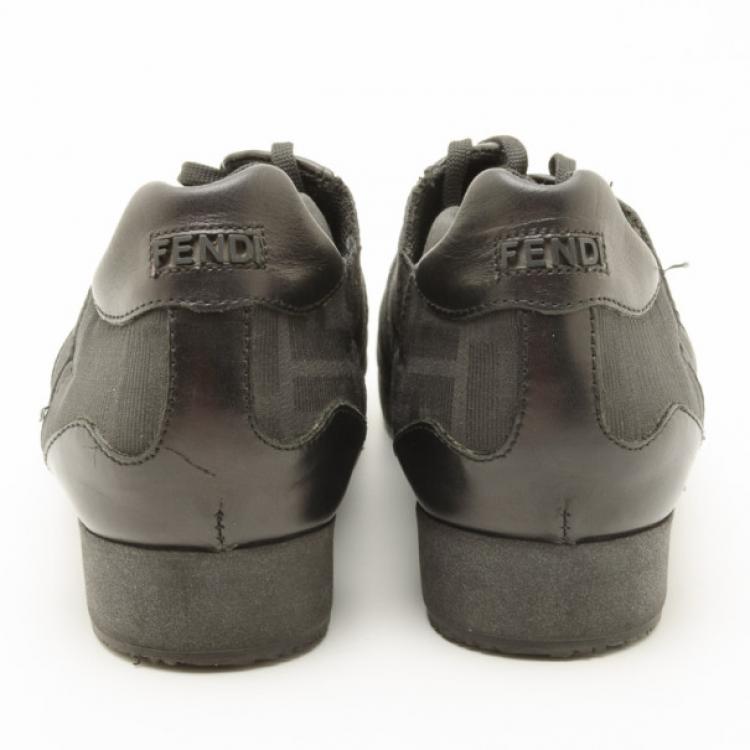 Pre Owned Fendi Black Zucca Monogram Sneakers Size 37.5