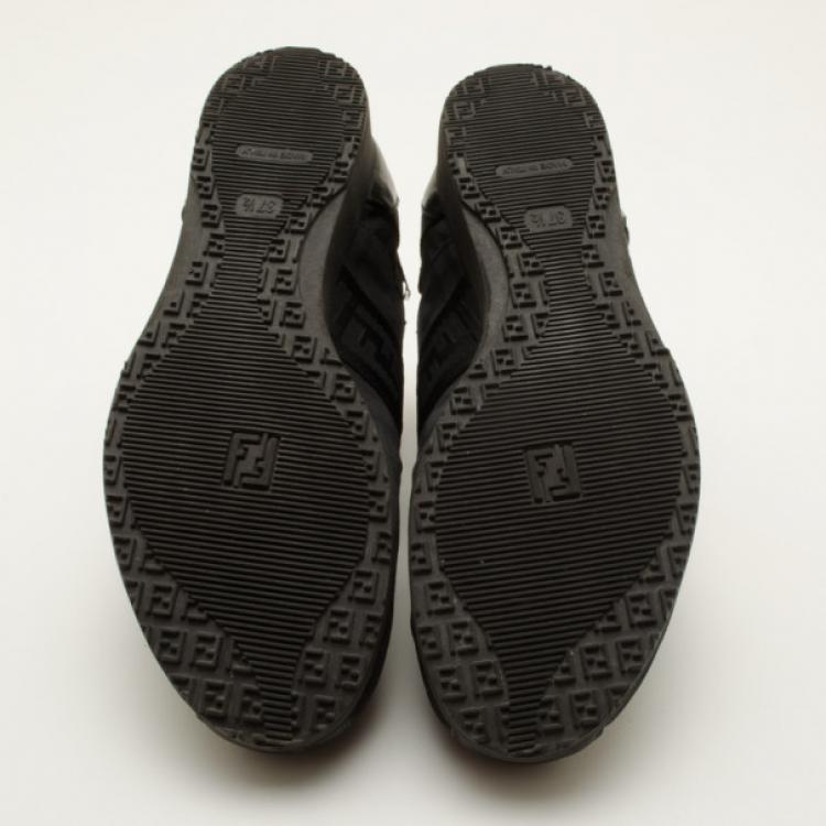 Pre Owned Fendi Black Zucca Monogram Sneakers Size 37.5