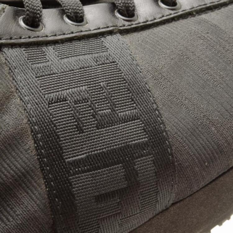 Pre Owned Fendi Black Zucca Monogram Sneakers Size 37.5