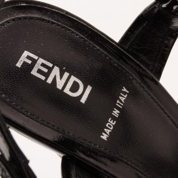 Pre Owned Fendi Black Perforated T-Strap Platform Sandals Size 37.5