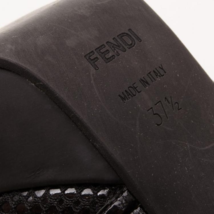 Pre Owned Fendi Black Perforated T-Strap Platform Sandals Size 37.5