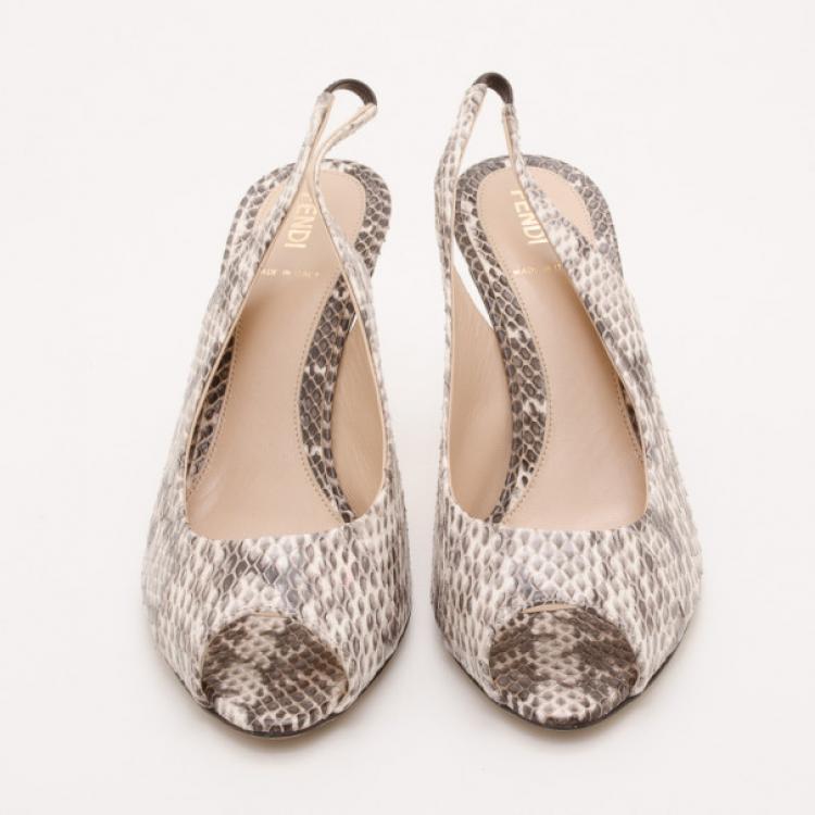 Pre Owned Fendi Watersnake Pointed Toe Slingback Pumps Size 38