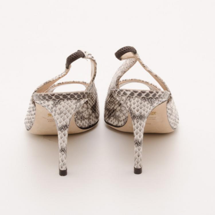 Pre Owned Fendi Watersnake Pointed Toe Slingback Pumps Size 38