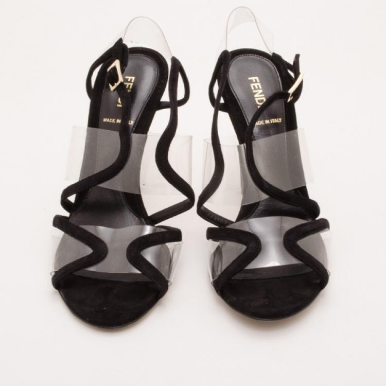 Pre Owned Fendi Black Suede and Clear Sandals Size 38