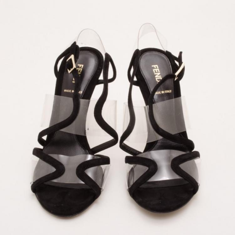 Pre Owned Fendi Black Suede and Clear Sandals Size 38