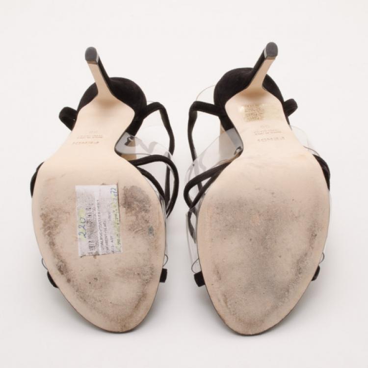 Pre Owned Fendi Black Suede and Clear Sandals Size 38