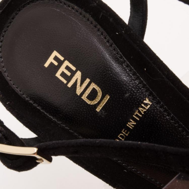 Pre Owned Fendi Black Suede and Clear Sandals Size 38