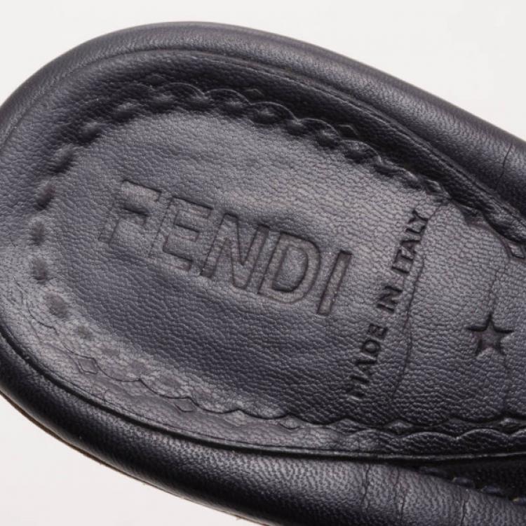 Pre Owned Fendi Blue Gradient Logo Flat Slides Size 38