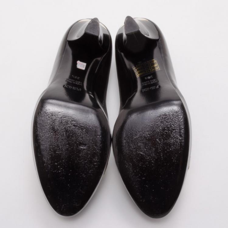 Pre Owned Fendi Button Detail Black and Gold Patent Pumps Size 38.5