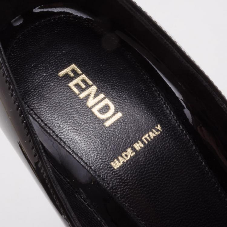 Pre Owned Fendi Button Detail Black and Gold Patent Pumps Size 38.5