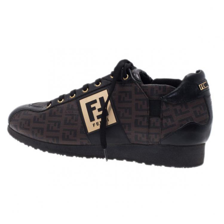 Pre Owned Fendi Brown Zucchino Canvas and Leather Sneakers Size 39