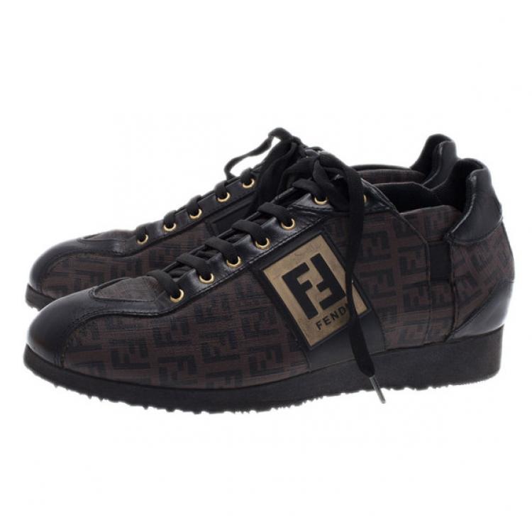Pre Owned Fendi Brown Zucchino Canvas and Leather Sneakers Size 39