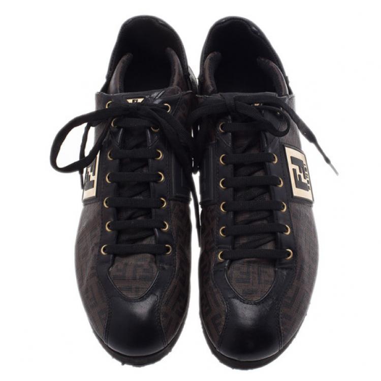 Pre Owned Fendi Brown Zucchino Canvas and Leather Sneakers Size 39