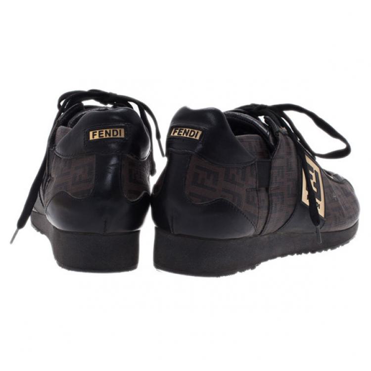 Pre Owned Fendi Brown Zucchino Canvas and Leather Sneakers Size 39