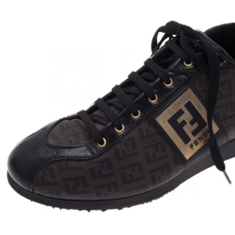 Pre Owned Fendi Brown Zucchino Canvas and Leather Sneakers Size 39