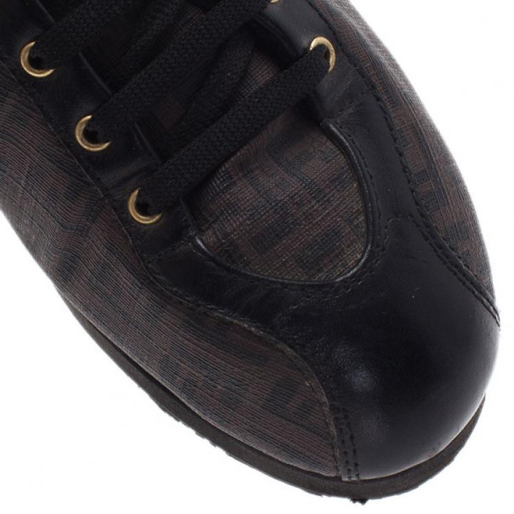 Pre Owned Fendi Brown Zucchino Canvas and Leather Sneakers Size 39