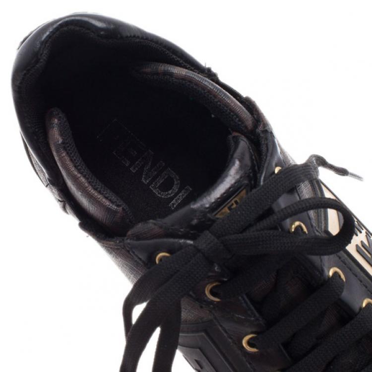 Pre Owned Fendi Brown Zucchino Canvas and Leather Sneakers Size 39