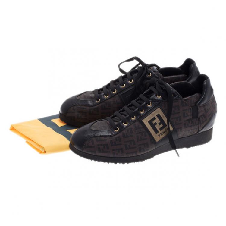 Pre Owned Fendi Brown Zucchino Canvas and Leather Sneakers Size 39